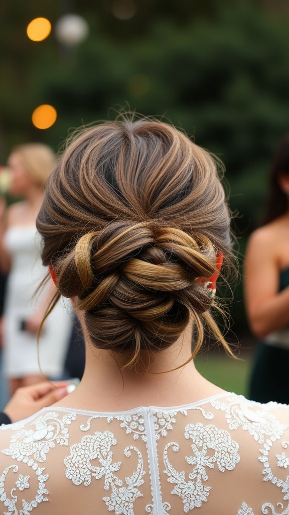 Bridal hairstyle featuring playful half-up space buns adorned with glitter