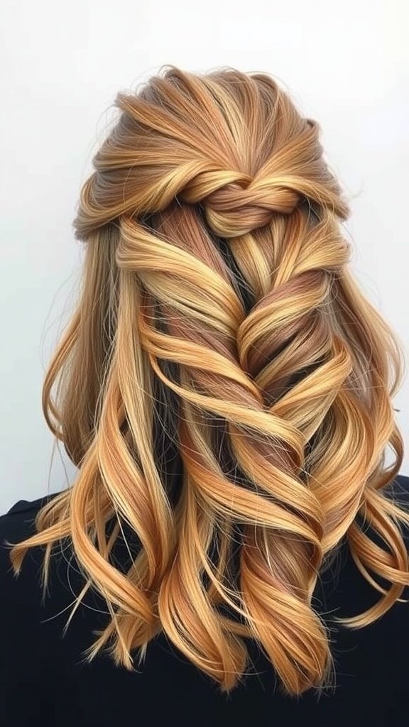 Half up twist hairstyle with textured waves