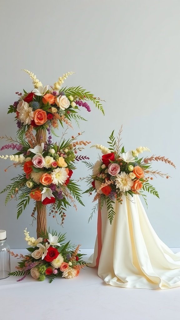 Beautiful floral arrangements featuring roses, lilies, and greenery in vibrant colors.