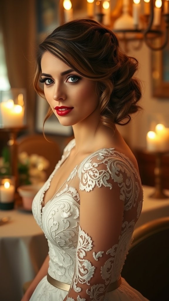 A bride with vintage-inspired finger waves hairstyle in an elegant setting.
