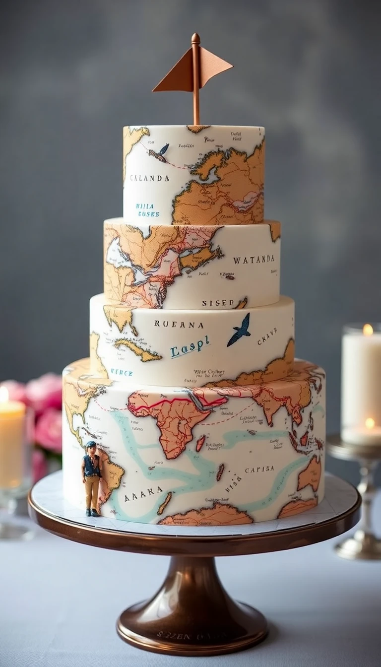 Vintage Travel Map Cake