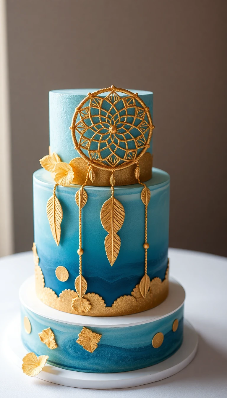 Bohemian Blue and Gold Dreamcatcher Cake