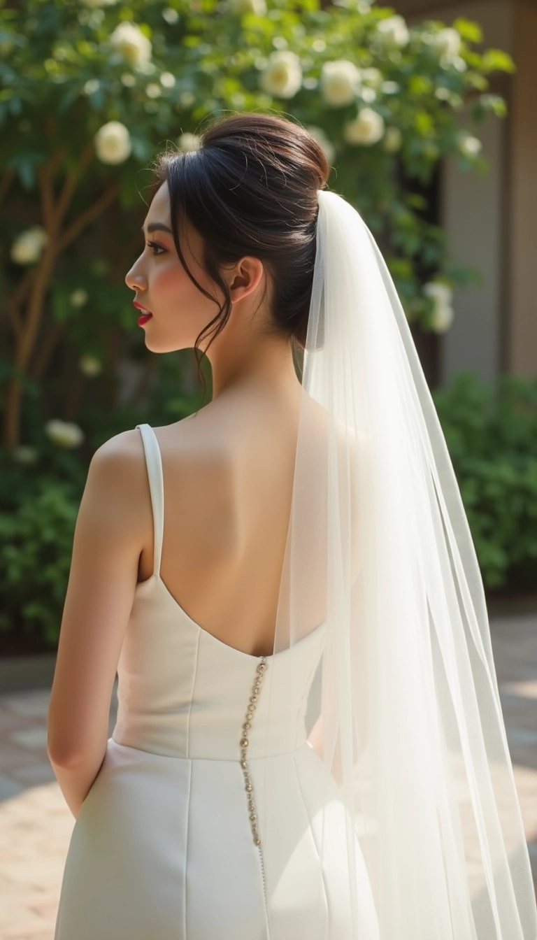 Long Straight Hair with Veil