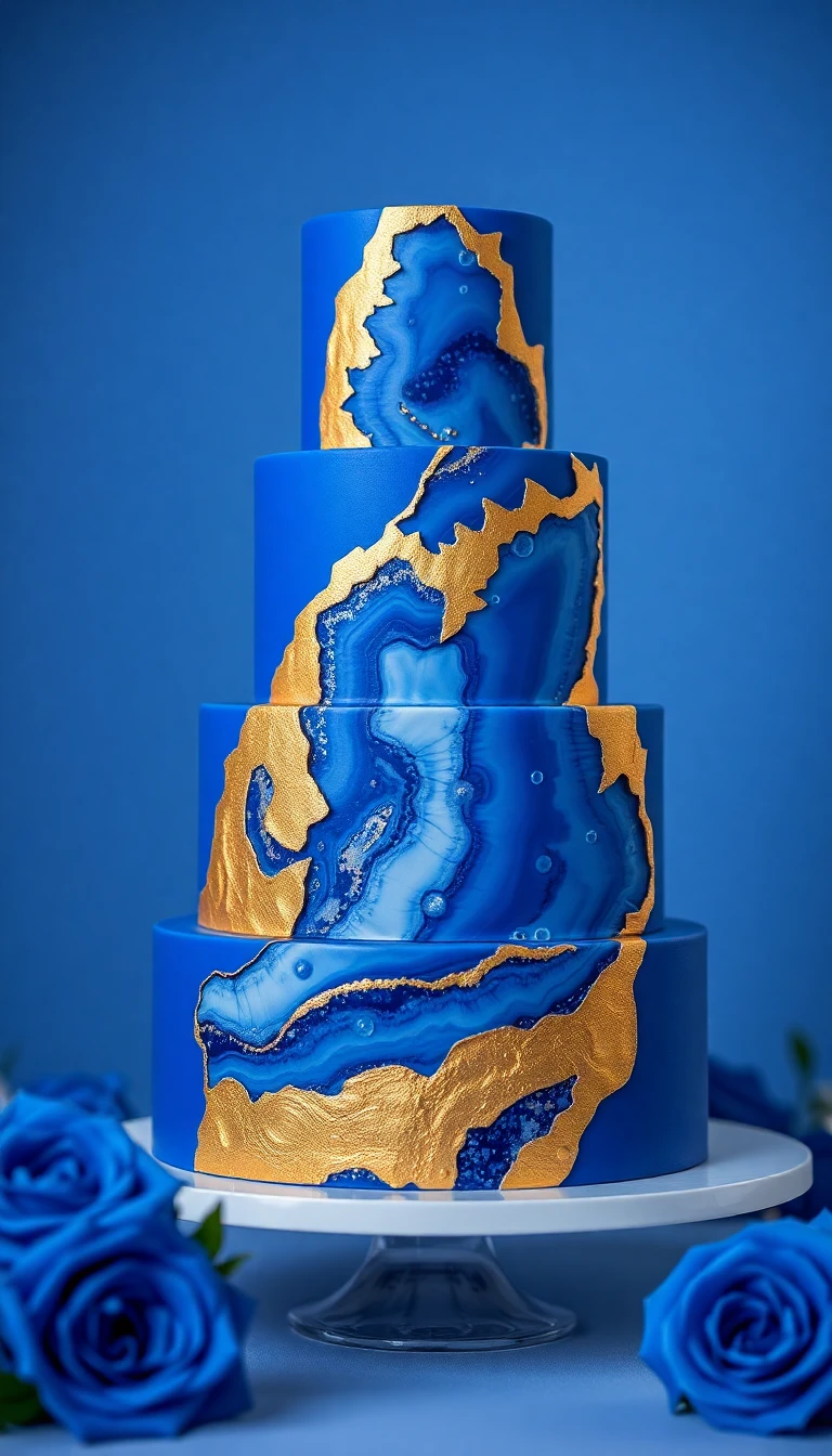 Royal Blue and Gold Geode Cake