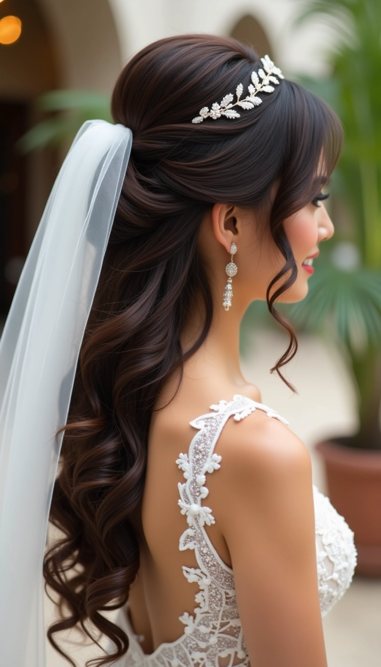 Side-Swept Curls with Veil