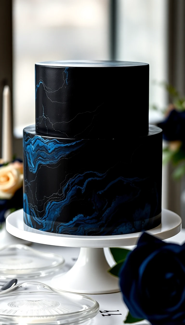 Edgy Black and Blue Marble Cake