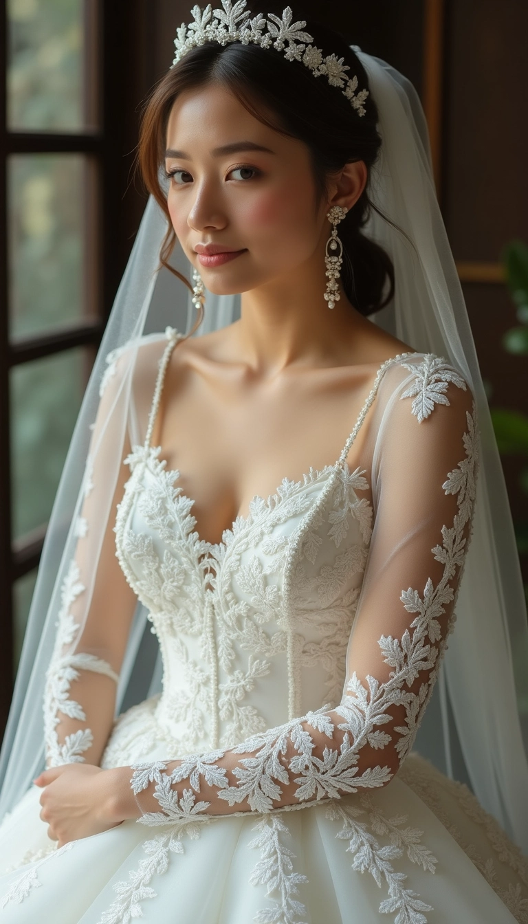 Lace Illusion Sleeve Wedding Dress