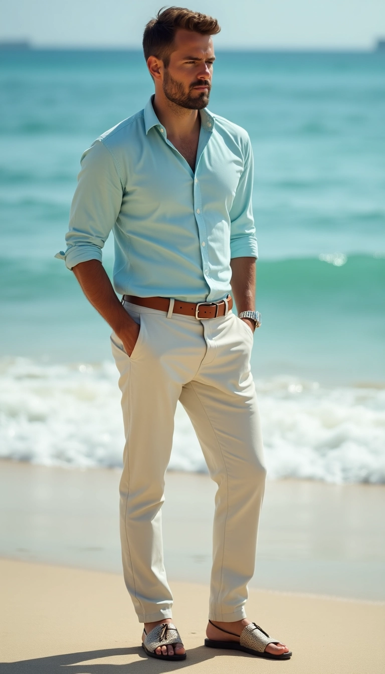 Cotton Chinos with a Light Shirt