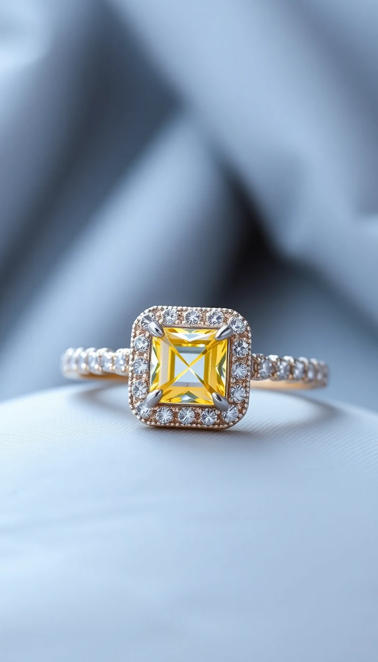 Square Yellow Diamond Halo Ring