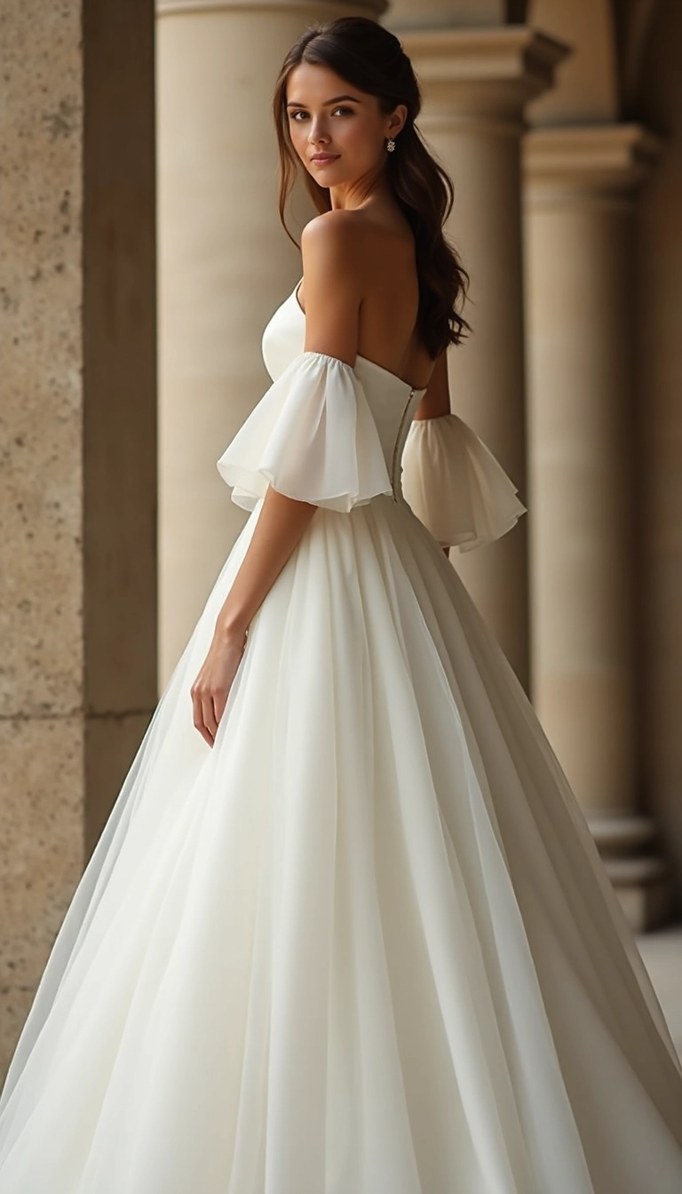 Flounce Sleeve Wedding Dress