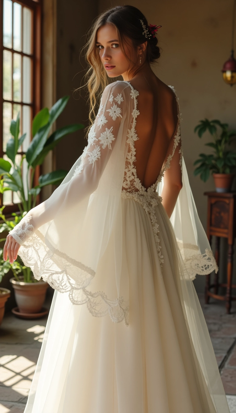 Bell Sleeve Wedding Dress