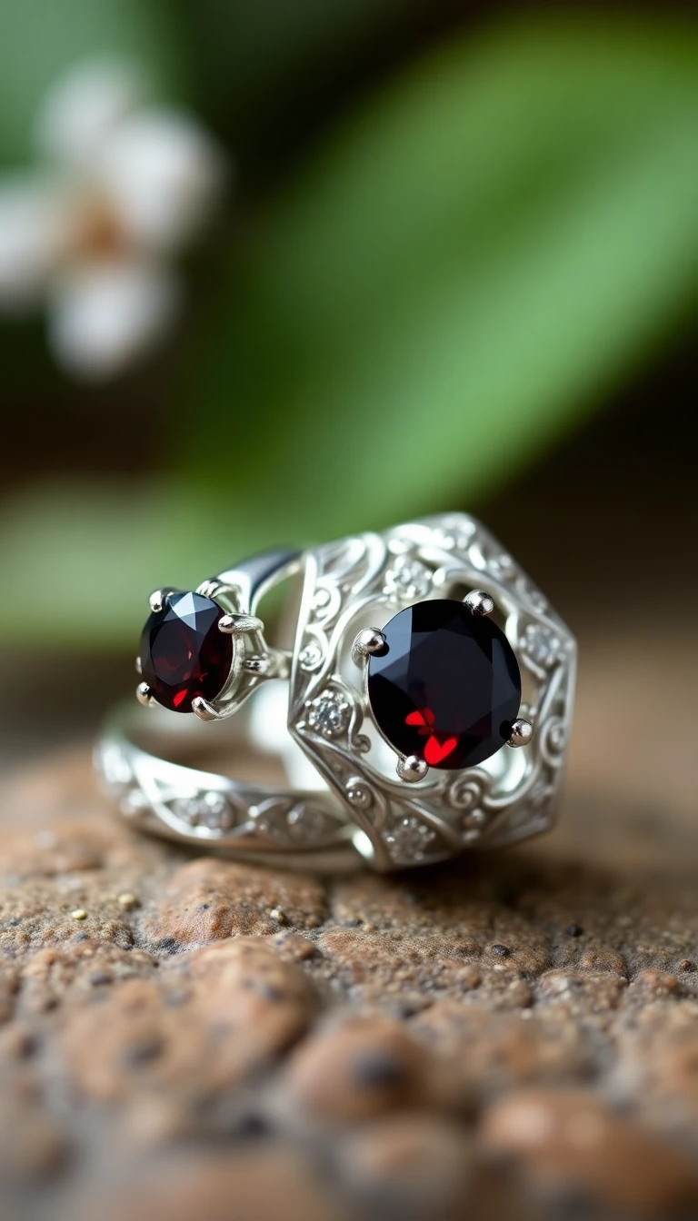 Vintage Vineyard Garnet and Silver Duo