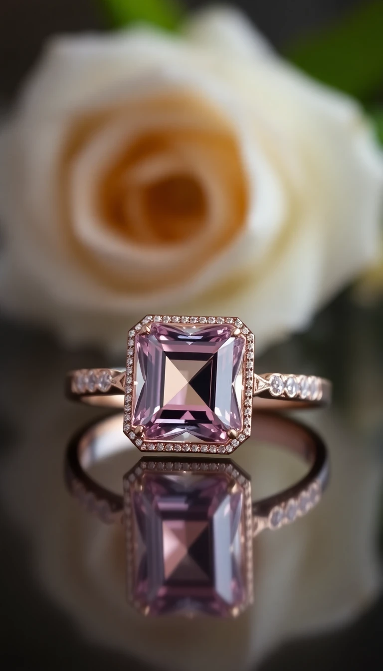 Square Halo Morganite Engagement Ring