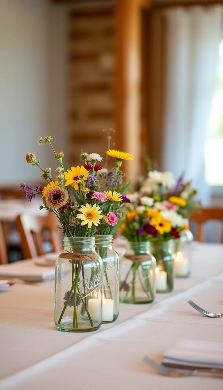 Mason Jar Centerpieces with Wildflowers