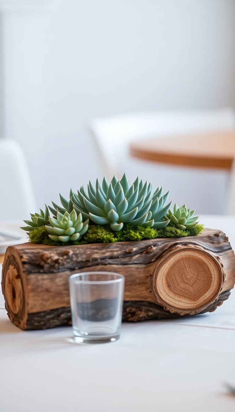 Hollowed Log Planter with Succulents and Moss