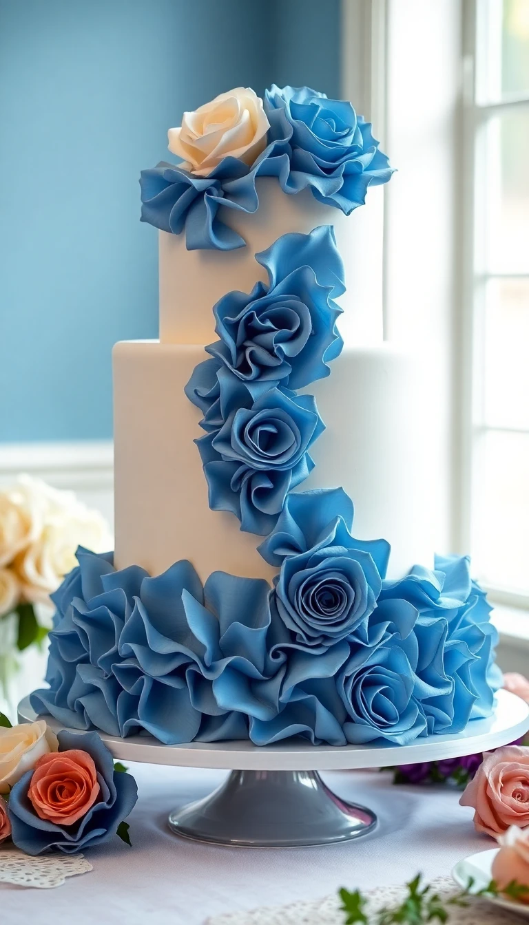 Whimsical Blue Ruffle Cake