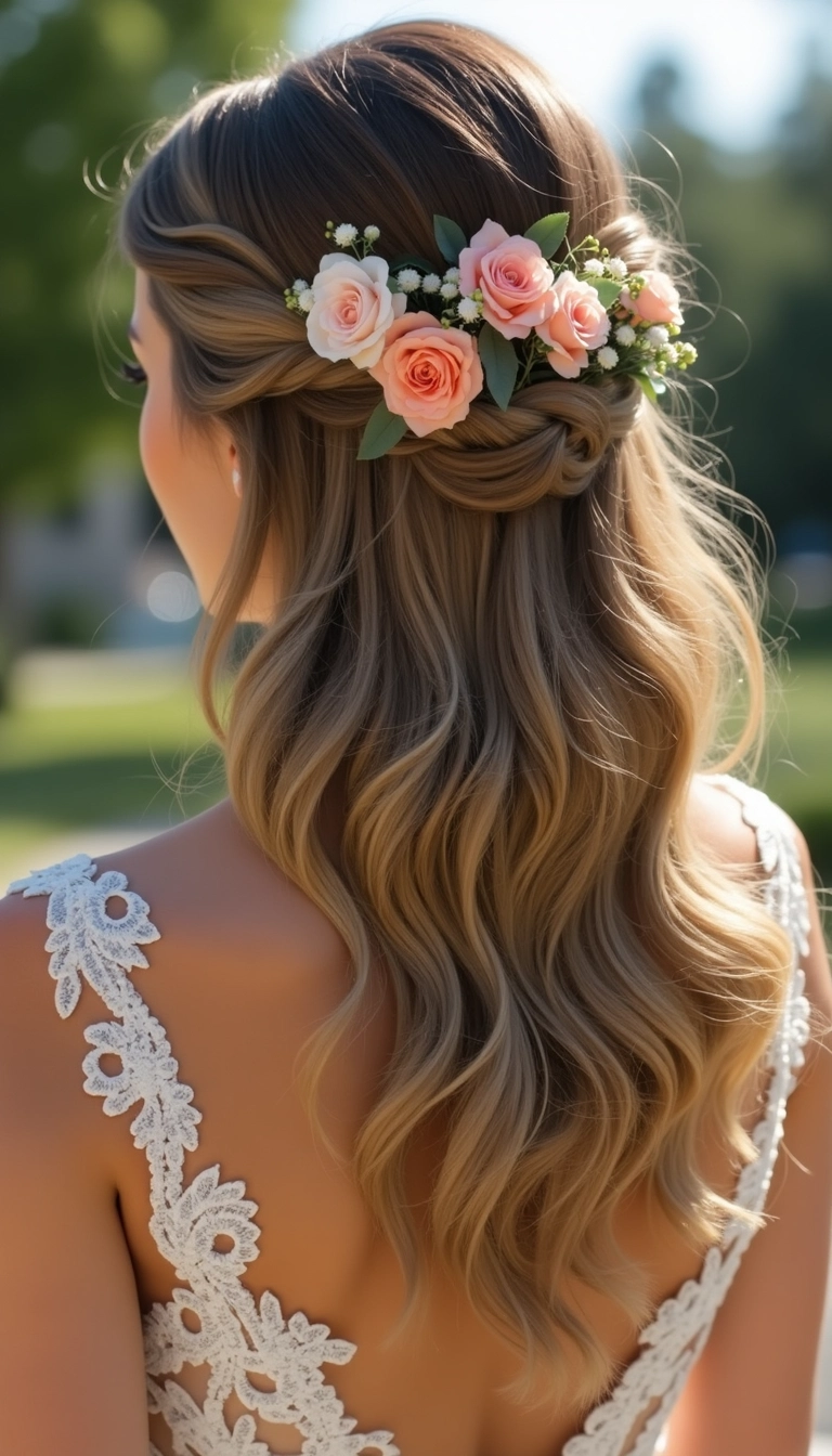 Half Up Half Down with Flower Accessories