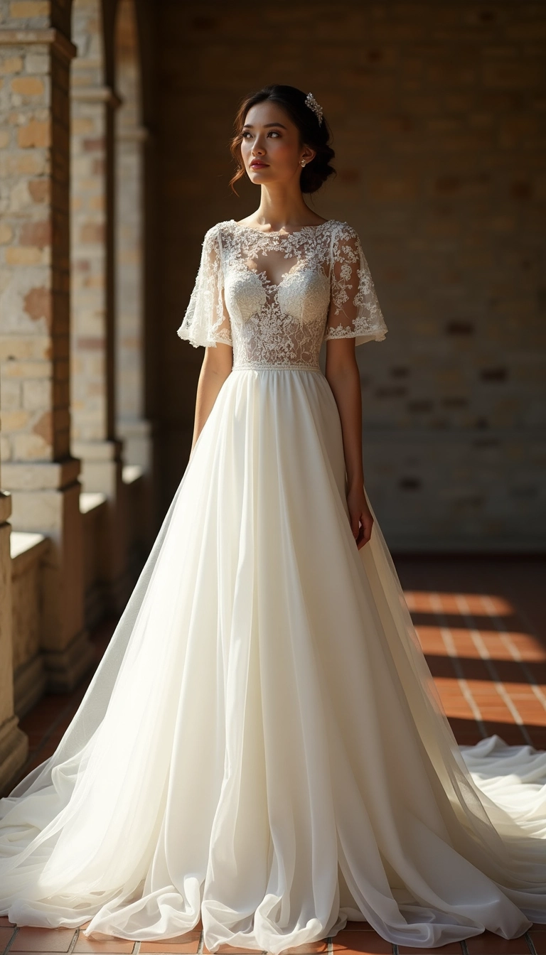 Half Sleeve Wedding Dress