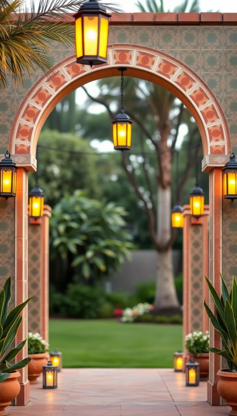 Moroccan Tile Arch with Colorful Lanterns