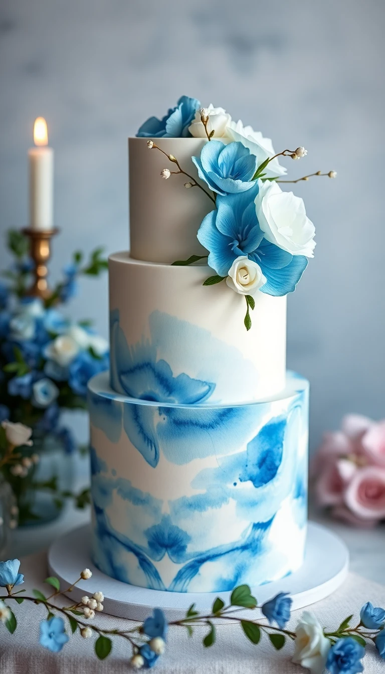 Watercolor Blue Floral Cake