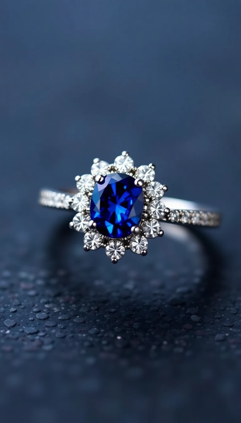 Sapphire and Diamond Cluster Ring