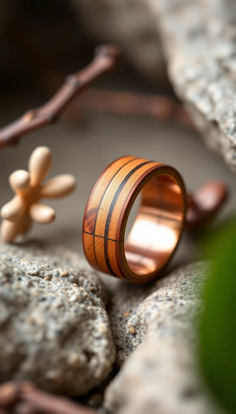 Nature's Harmony Rose Gold and Wood Ring Set