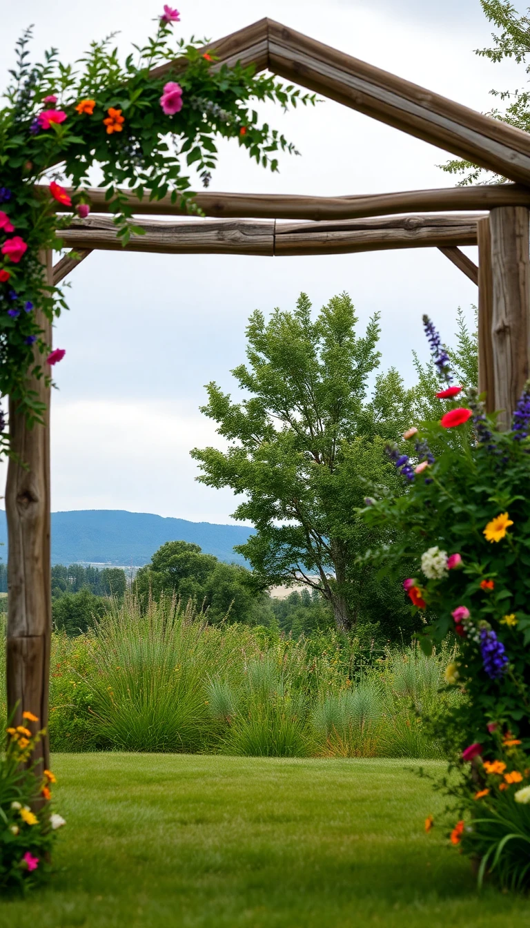 Rustic Wooden Arch with Wildflowers