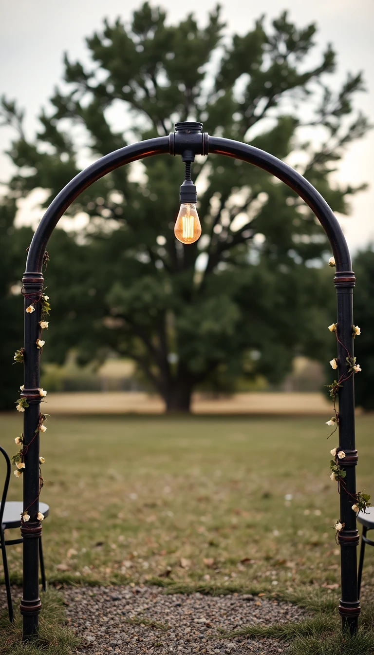 Industrial Pipe Arch with Edison Bulbs