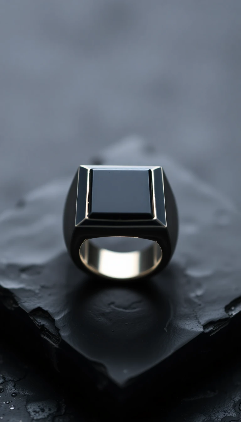 Square Black Onyx Signet Ring