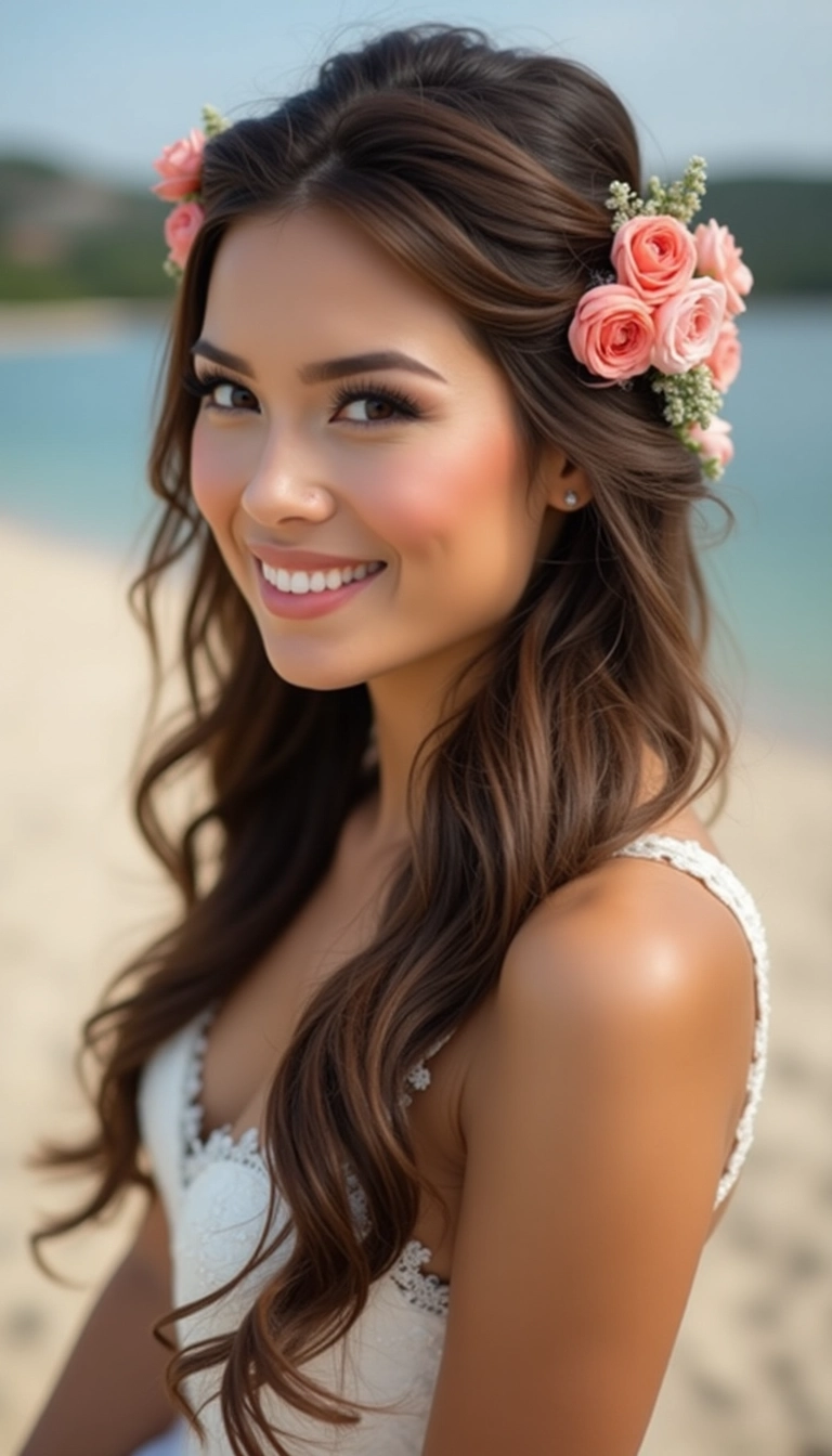 Half Up Half Down with Floral Accessories
