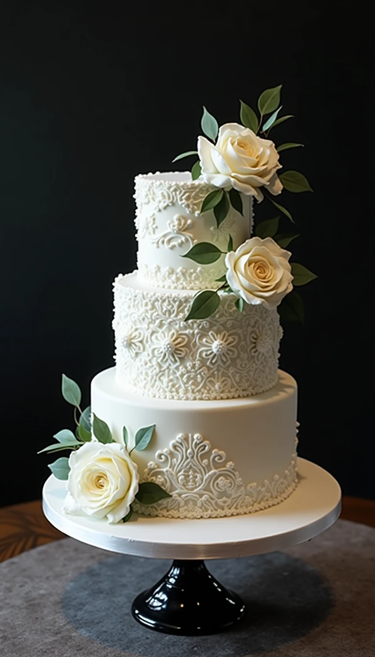 Whimsical Charm of a Black and White Wedding Cake with Ruffles