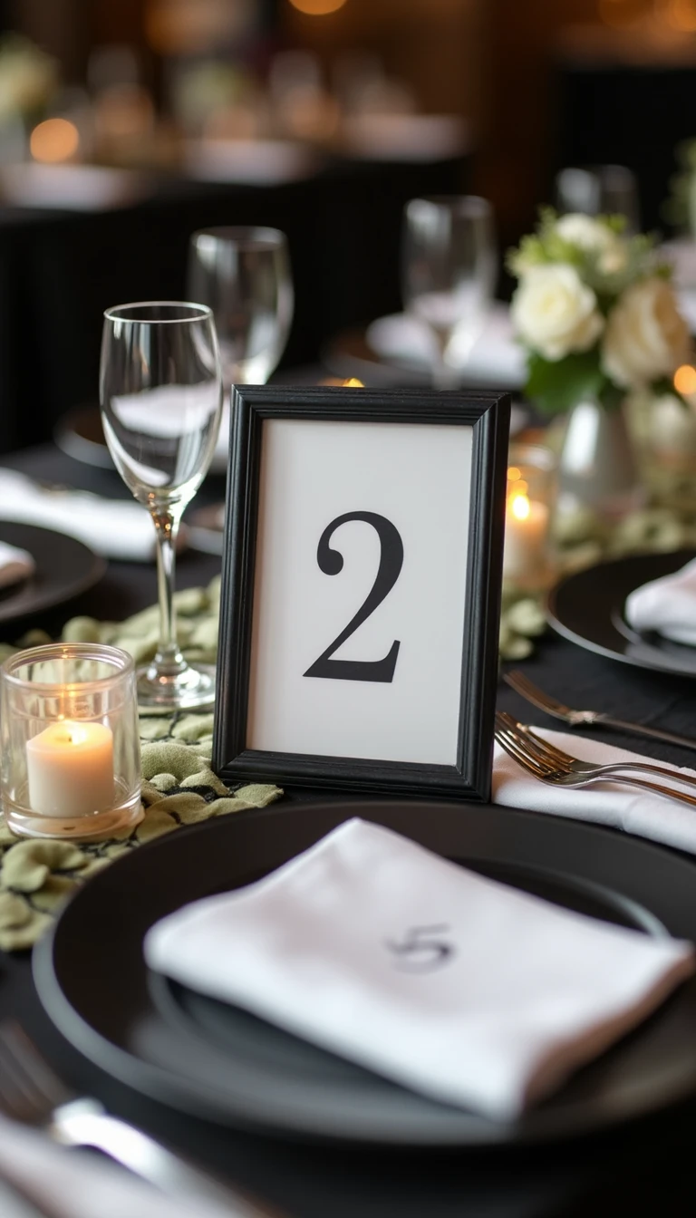 Creative Black and White Wedding Decor: Table Numbers