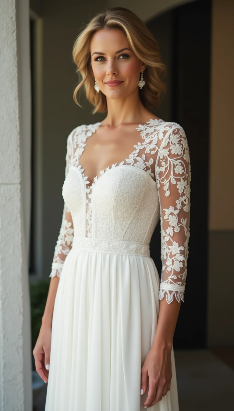 Chic Lace Sleeves: A Mother Of The Bride Dress for Women Over 50