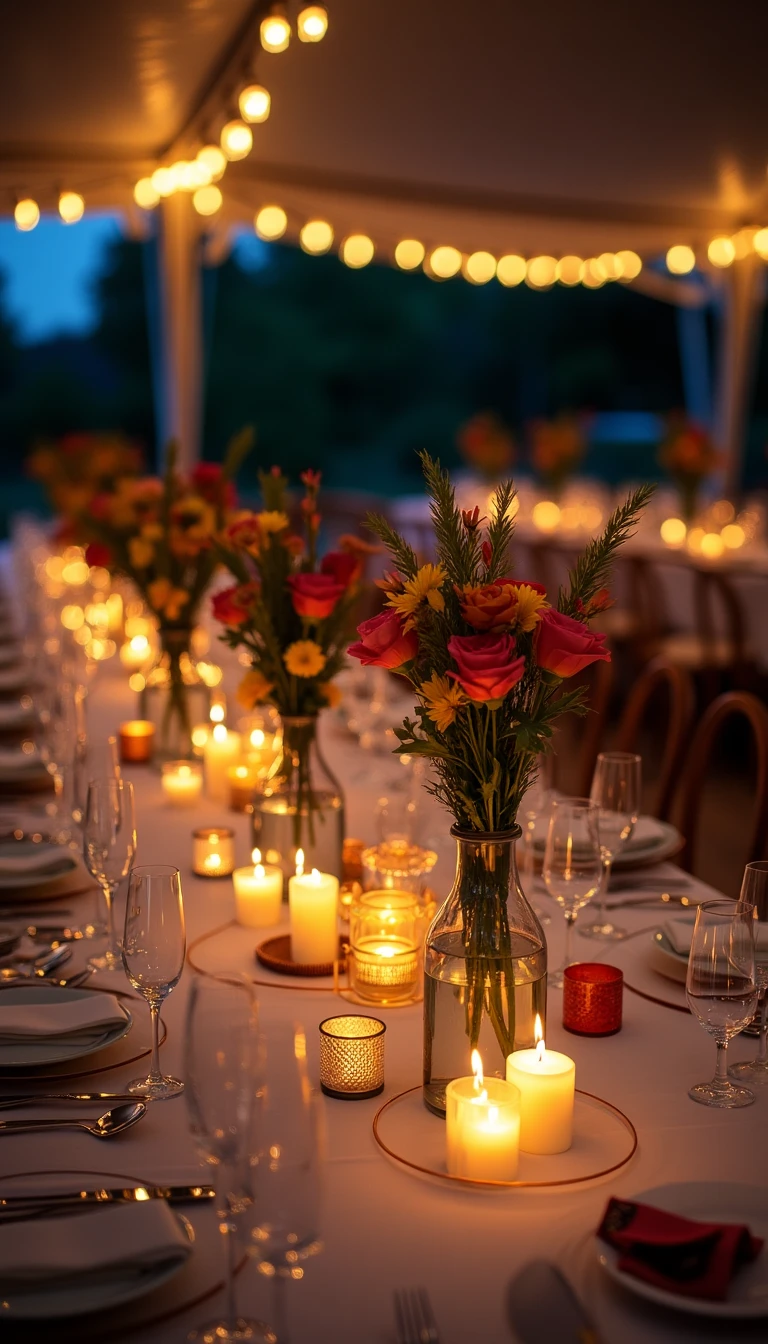 Unique Centerpieces that Shine at Your Outdoor Tent Wedding