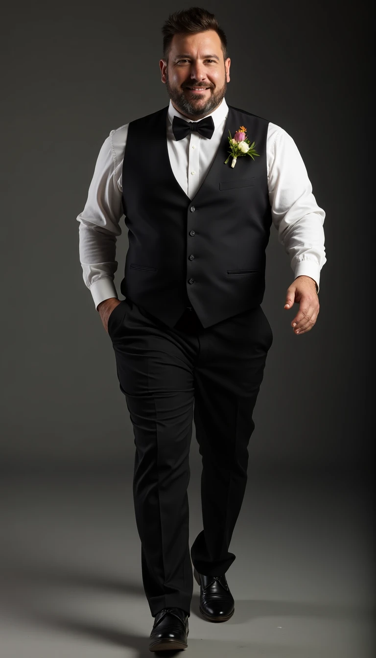 The Action-Packed Groom Pose: Walking Towards the Camera