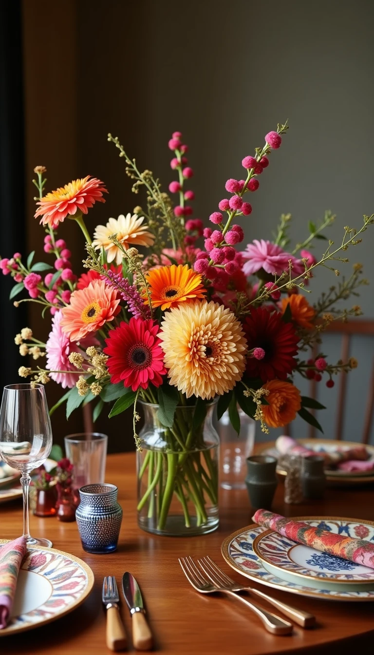 Colorful Chaos: Boho Wedding Centerpieces with Bold Accents