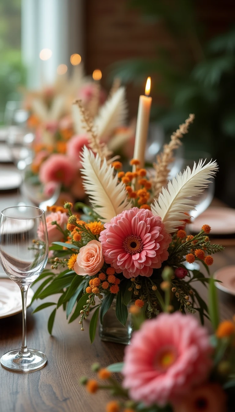 Feathered Fantasies: Boho Wedding Centerpieces with a Whimsical Touch