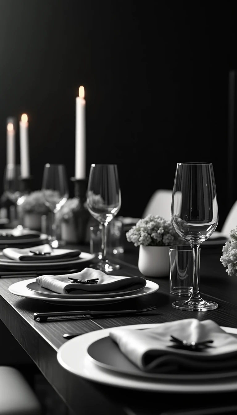 Stylish Black and White Wedding Theme Table Settings