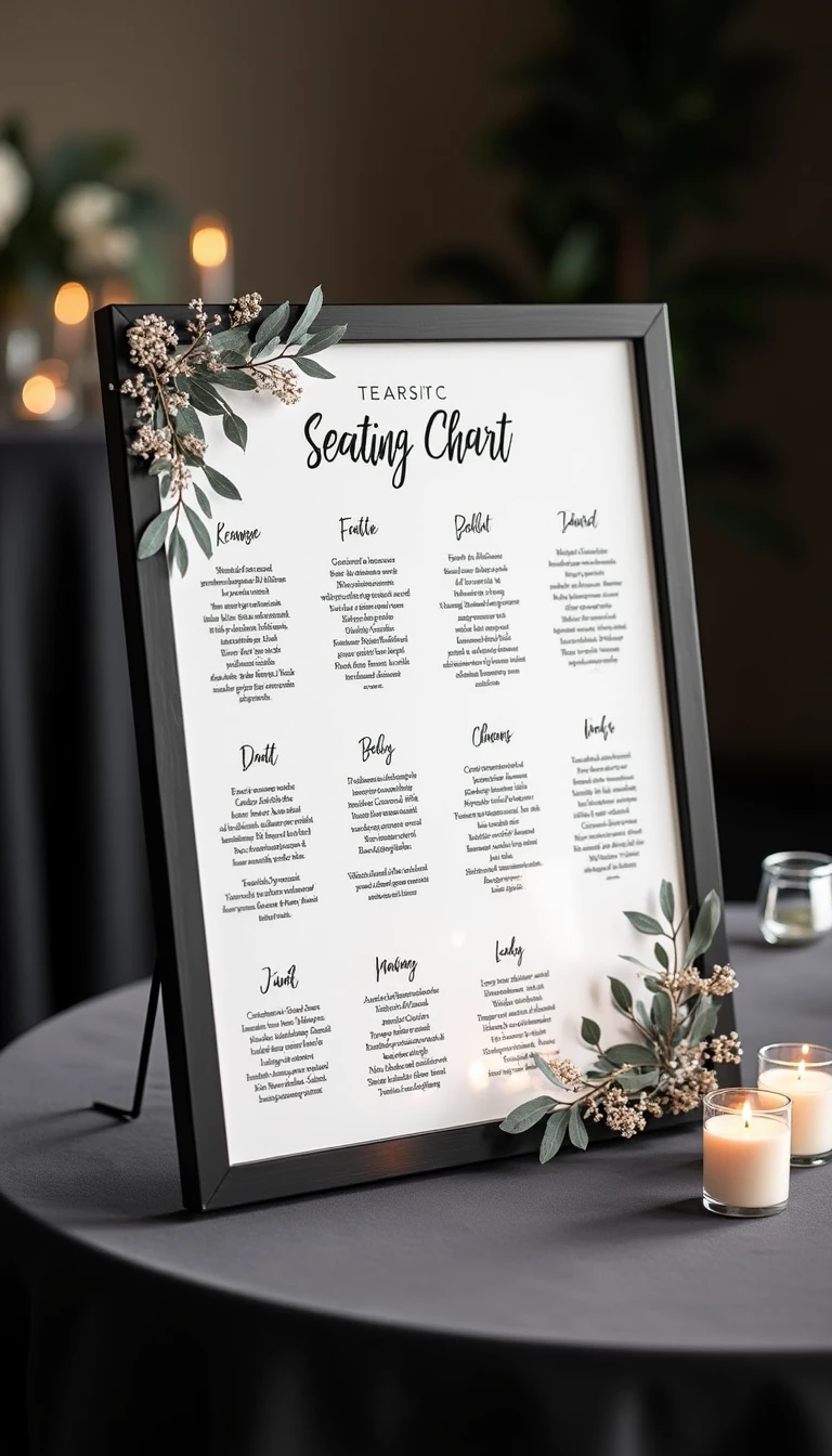 Black and White Wedding Seating Chart: Organized Elegance