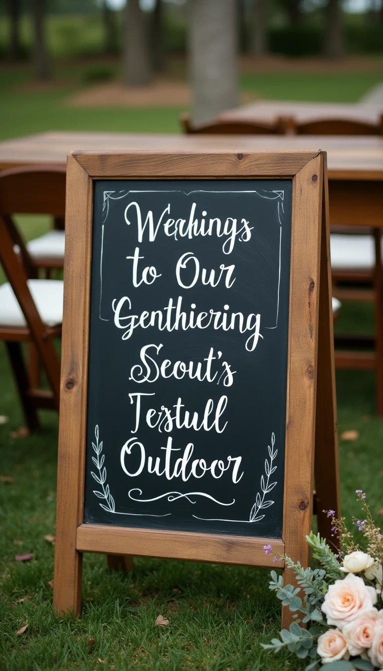 Artistic Chalkboard Signs: Informative Wedding Aisle Decorations Outdoor