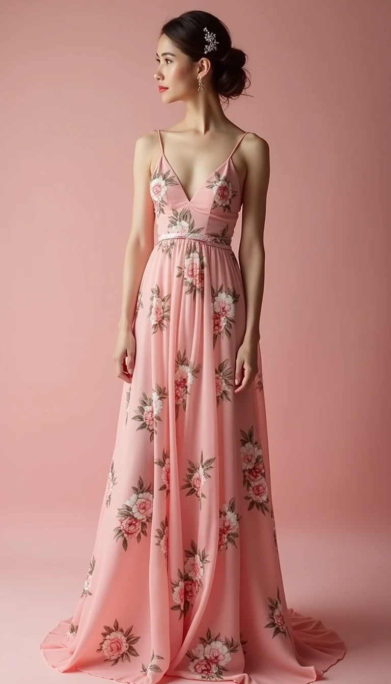 Charming Pink Floral Print Wedding Guest Dress: Nature-Inspired Delight