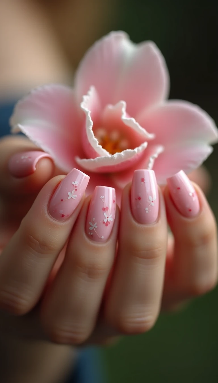 Floral Pink Wedding Nails: Nature’s Touch