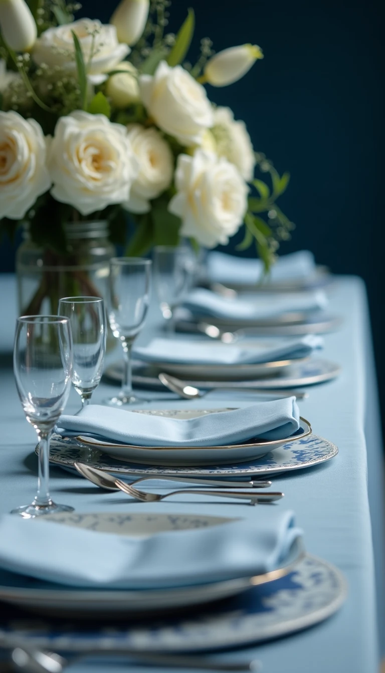 Dusty Blue Wedding Table Settings: A Feast for the Eyes