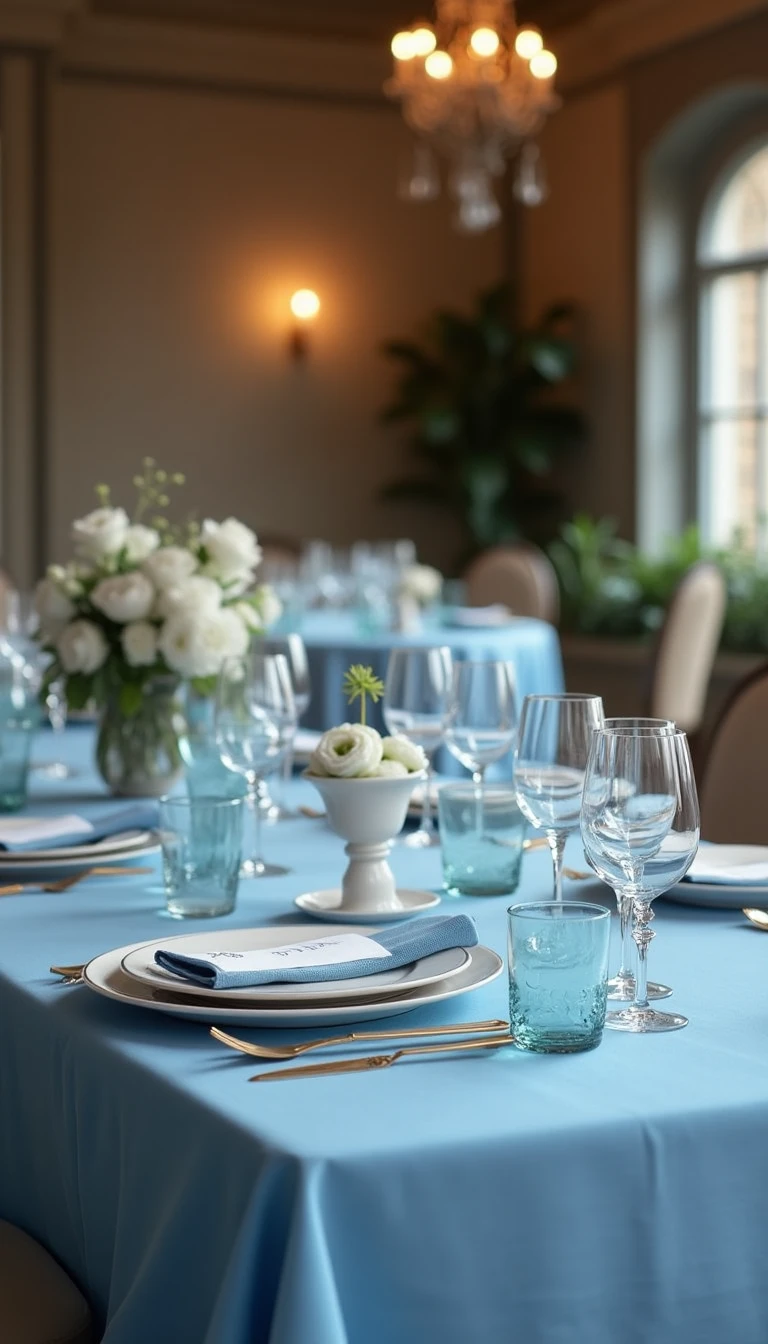 Inviting Light Blue Wedding Table Settings for a Cozy Reception