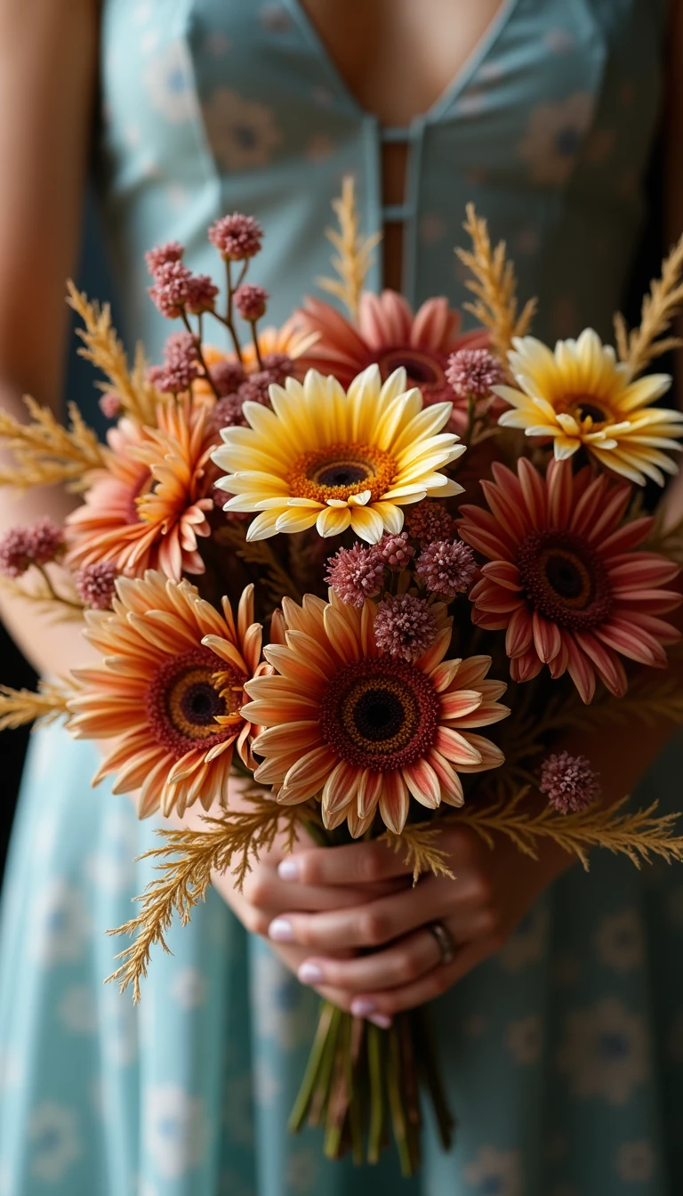 Colorful Dried Flower Boho Wedding Bouquet