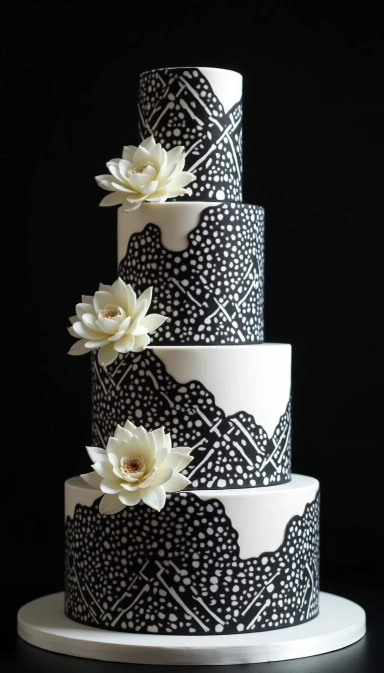Art Deco Inspired Black and White Wedding Cake for a Glamorous Affair