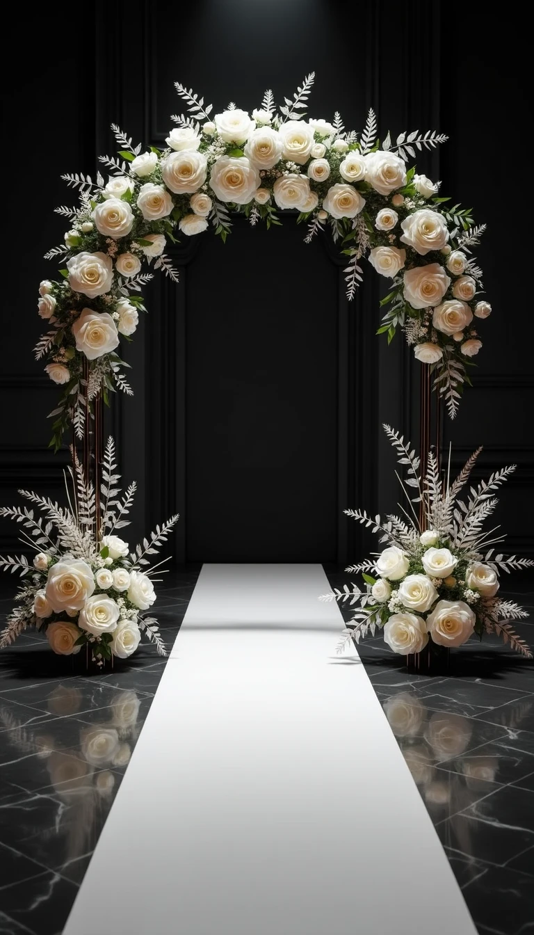 Elegant Black and White Wedding Theme Ceremony Aisle Decor
