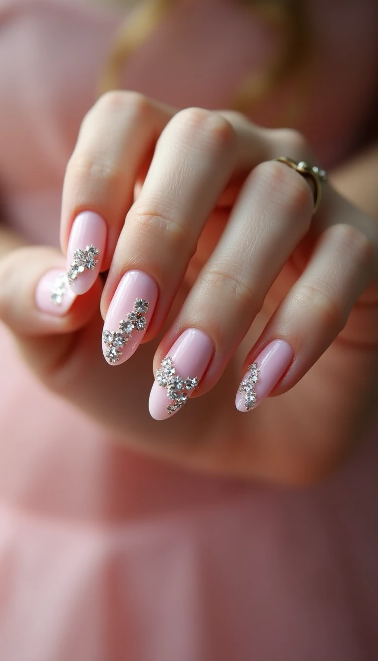 Pink Wedding Nails with Rhinestones: Add Some Bling