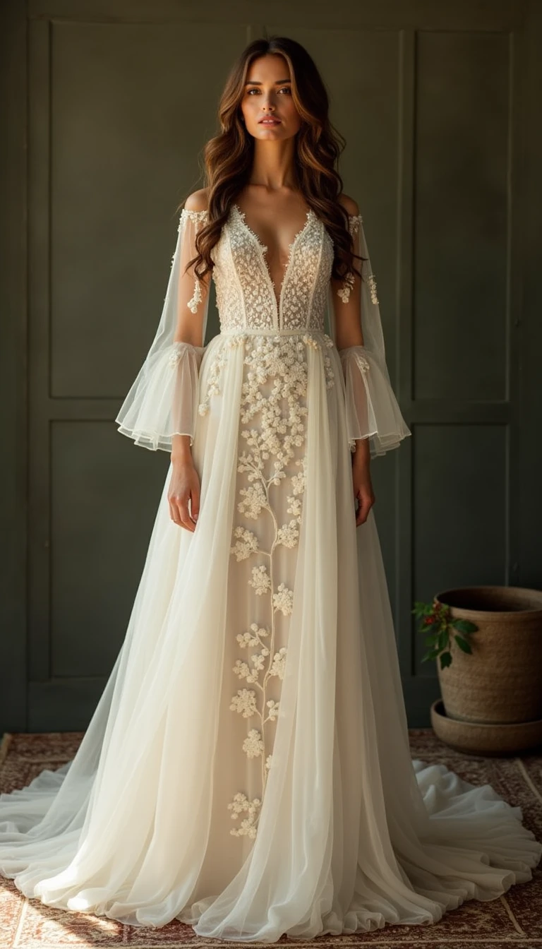 The Boho Wedding Dress with Bell Sleeves: A Touch of Drama