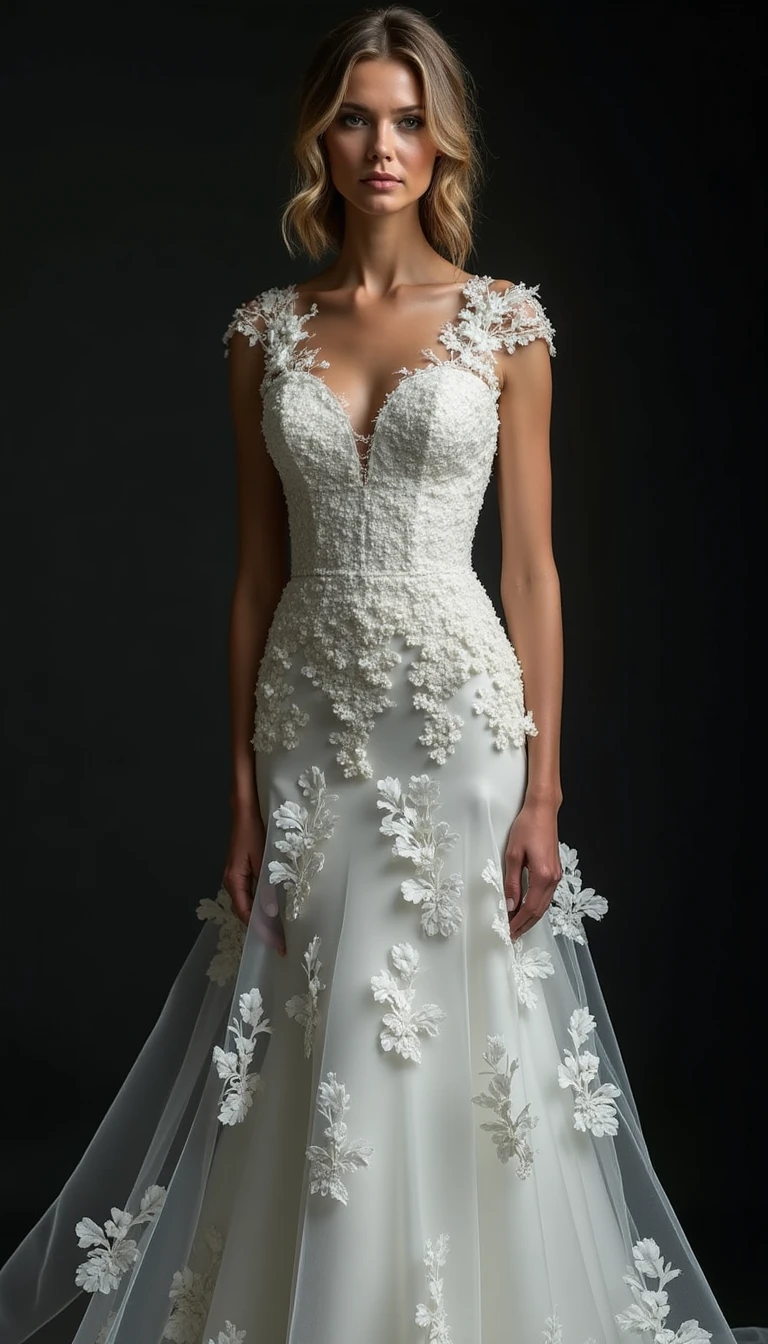 Floral Fantasy: The Black and White Wedding Dress Decorated with Floral Accents